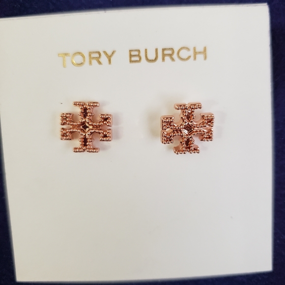 Tory Burch Milgrain Stud Logo Earrings, Rose Gold - Picture 2 of 4